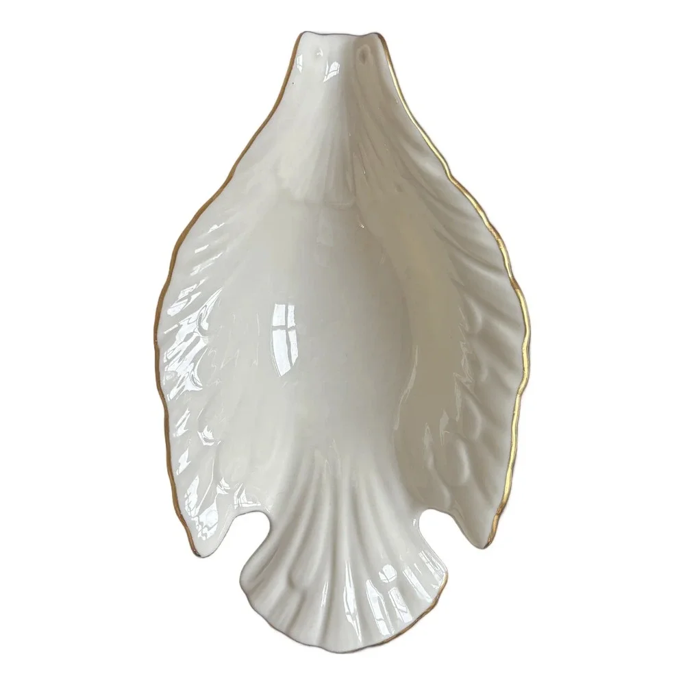 Vintage Lenox Porcelain Dove Catchall Candy Dish Gold Trim Ivory